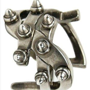 Saint Laurent YSL Spiked Logo Aged Gunmetal Ring